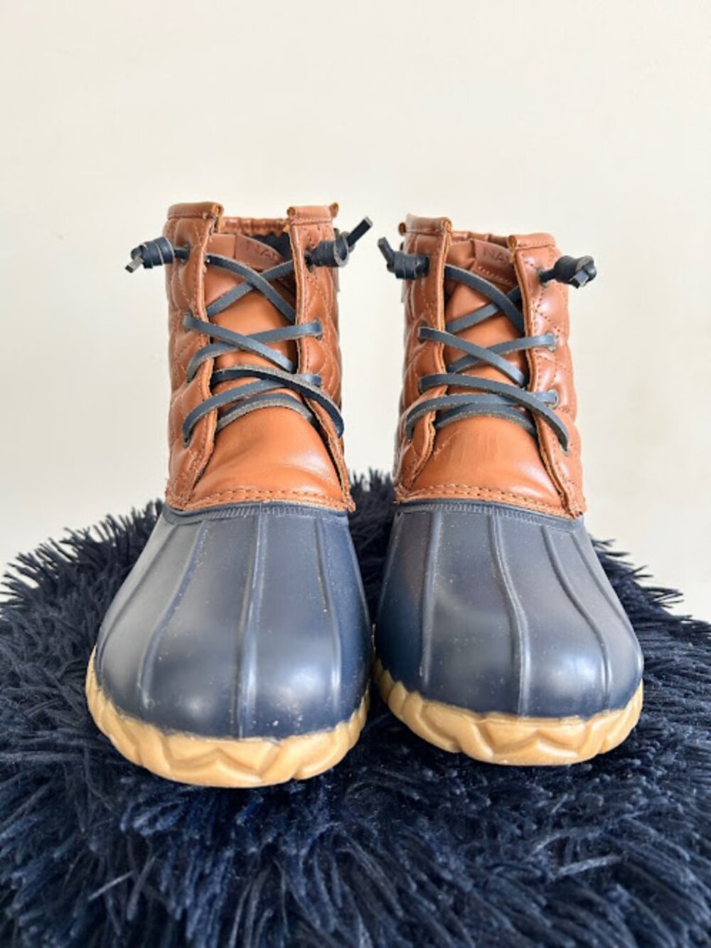 Nautica Dorsay Quilted Duck Boots Tan Navy Women's 9 with Box